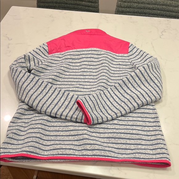 Thick Knit Blue and Pink Striped Quarter Zip Shep Shirt: Large - Picture 2 of 7